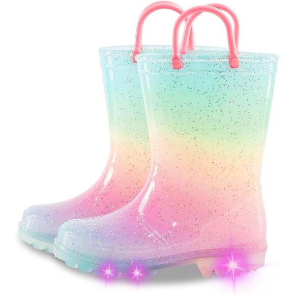 Kids Toddler Rain Boot Pink Gradient Polyvinyl Light Up Waterproof Patterns - Picture 1 of 6